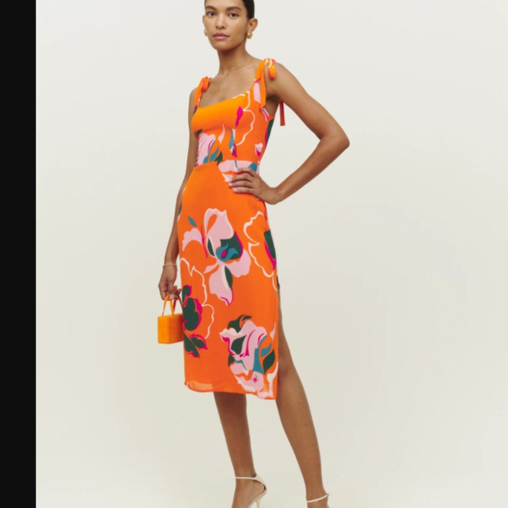 Reformation Besse Midi Dress Tie Shoulder US 0 NWT